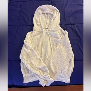 Planet Gold Ribbed White Hooded Sweater